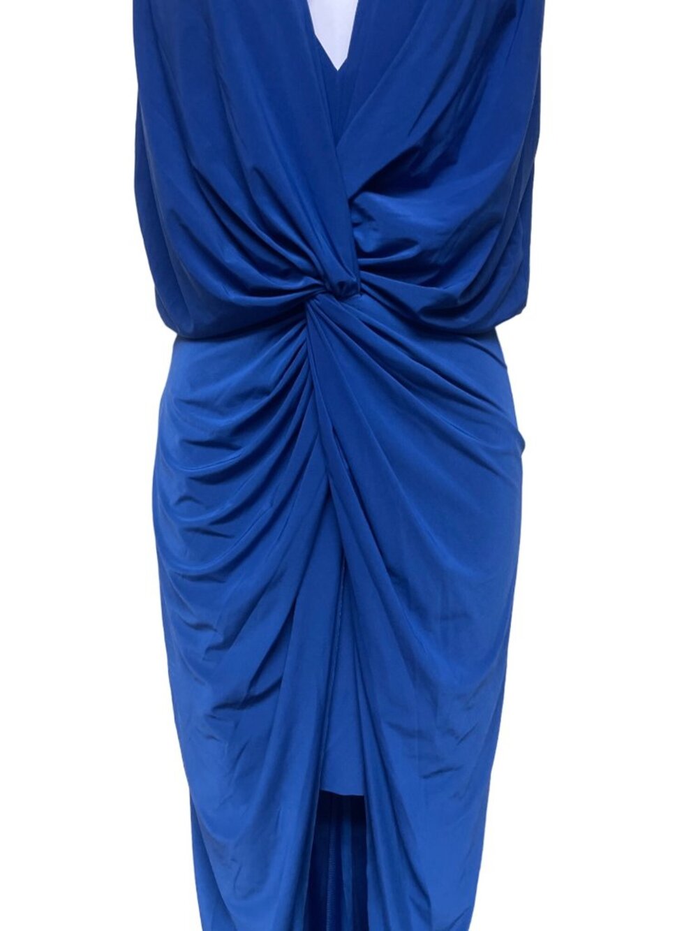 MISA Los Angeles Domino Dress Navy Blue Ruched Knot Front XS NWT Made USA - Picture 3 of 10